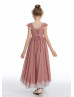 Ivory Lace Dusty Rose Chiffon High Low Junior Bridesmaid Dress